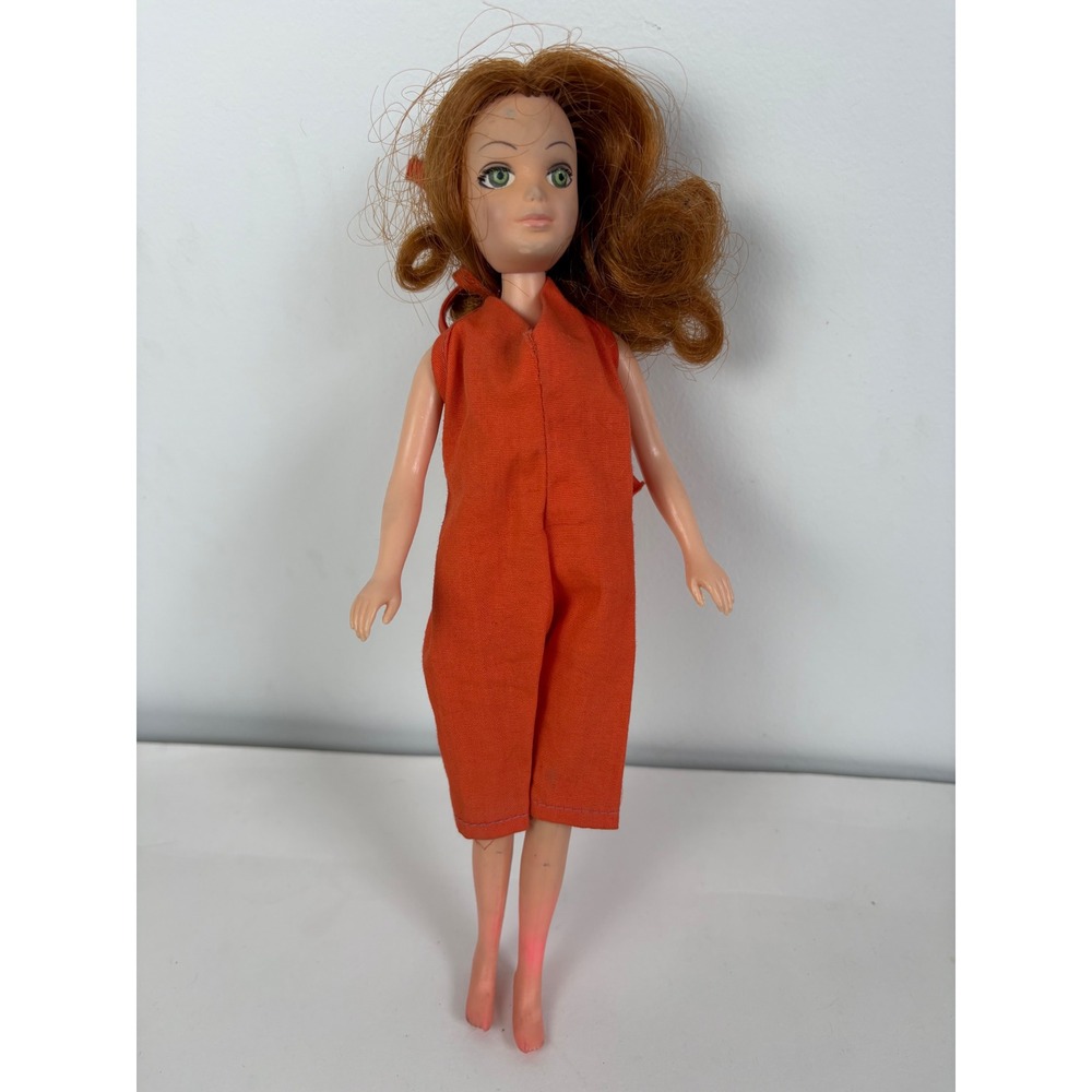 Vintage 1970s Hasbro World of Love Doll Red Hair Green Eyes Orange Jumpsuit 9"